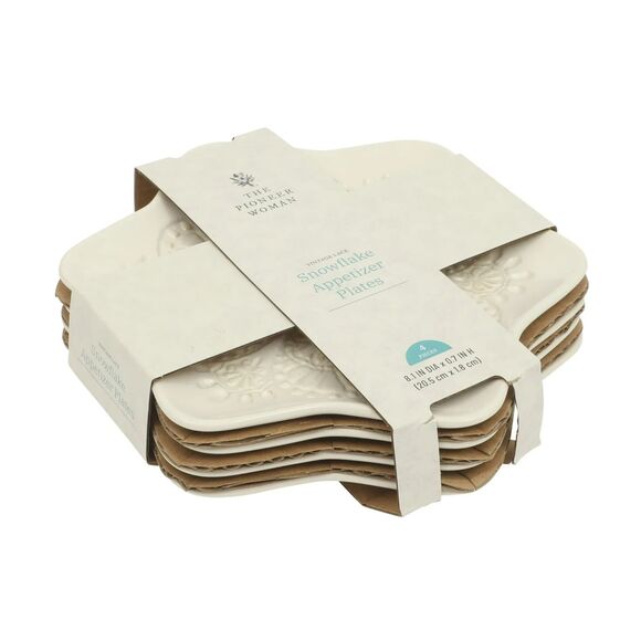 Pioneer Woman Vintage Lace Snowflake 4-Pk Stoneware Plates White 8.5-in Gift NEW - Picture 7 of 9